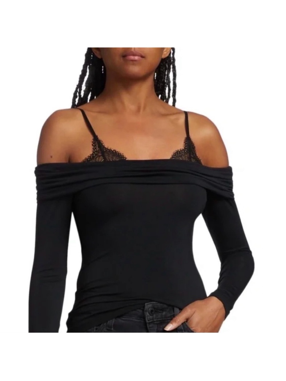 Jonathan Simkhai Off-Shoulder Black Lace-Trim Women’s Top NWT size small